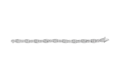 14K White Gold 2-1/2 Cttw Round-Brilliant &amp; Baguette Cut Diamond 7" Alternating Flared Links Tennis Bracelet (H-I Color, SI1-SI2 Clarity)