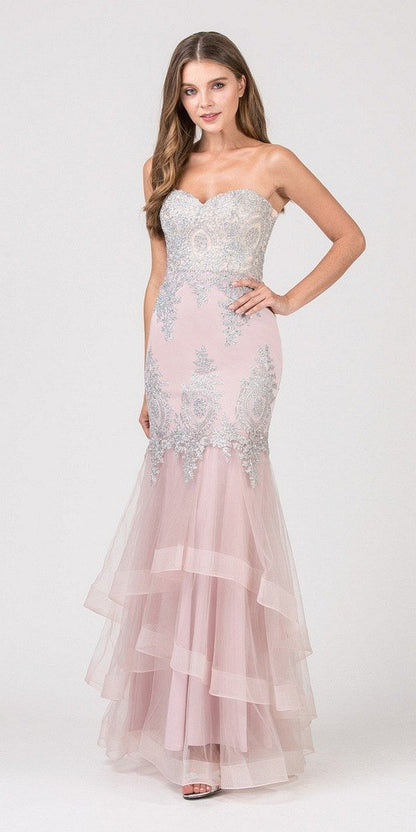 CLEARANCE - Eureka 6009 Strapless Embroidered Gown Layered Skirt (Size XL) by DiscountDressShop
