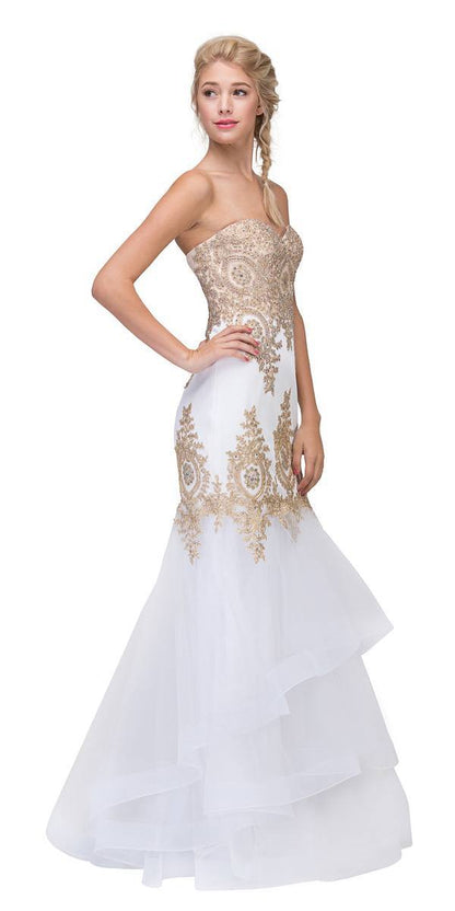 CLEARANCE - Eureka 6009 Strapless Embroidered Gown Layered Skirt (Size XL) by DiscountDressShop