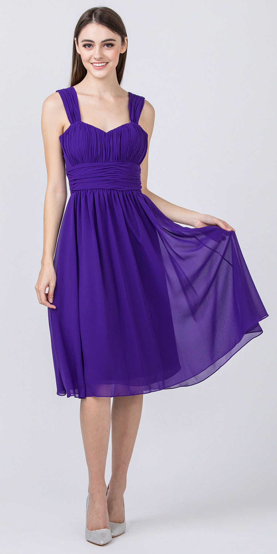 CLEARANCE - Lilac Short Wedding-Guest Dress Ruched-Bodice (Size Medium) by DiscountDressShop