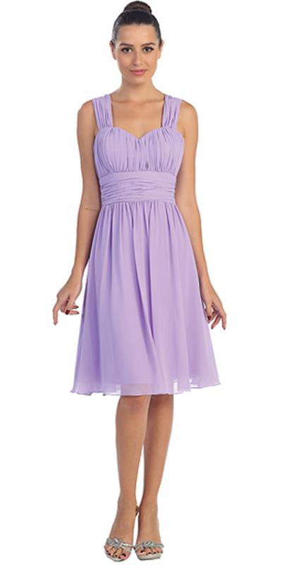 CLEARANCE - Lilac Short Wedding-Guest Dress Ruched-Bodice (Size Medium) by DiscountDressShop