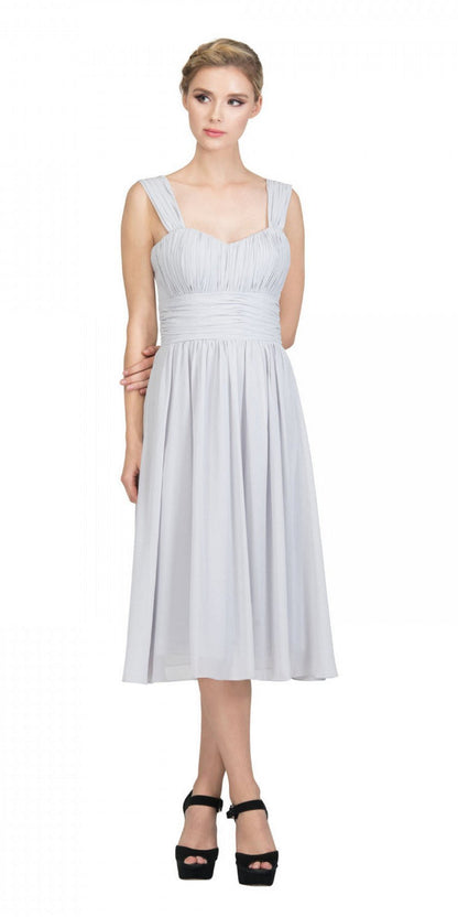 CLEARANCE - Lilac Short Wedding-Guest Dress Ruched-Bodice (Size Medium) by DiscountDressShop