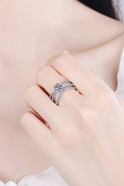 1 Carat Brilliant Round Cut Sparkala™ Crisscross Pure sterling silver Ring by Sparkala