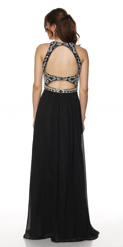 Juliet 609 A Line Chiffon Floor Length Gown Cut Out Back by DiscountDressShop