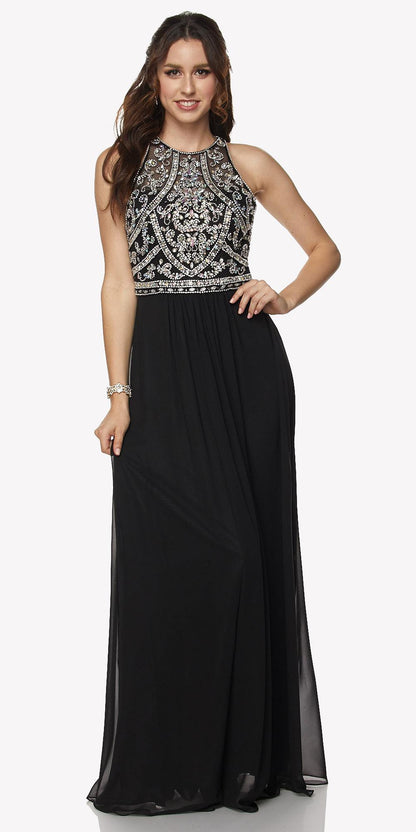 Juliet 609 A Line Chiffon Floor Length Gown Cut Out Back by DiscountDressShop
