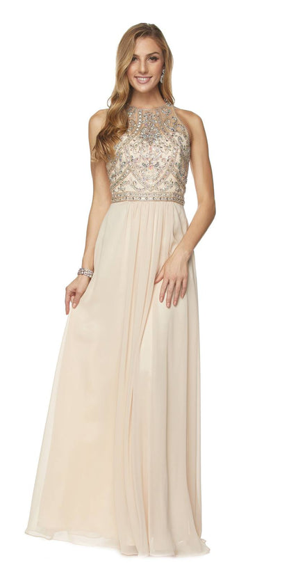 Juliet 609 A Line Chiffon Floor Length Gown Cut Out Back by DiscountDressShop
