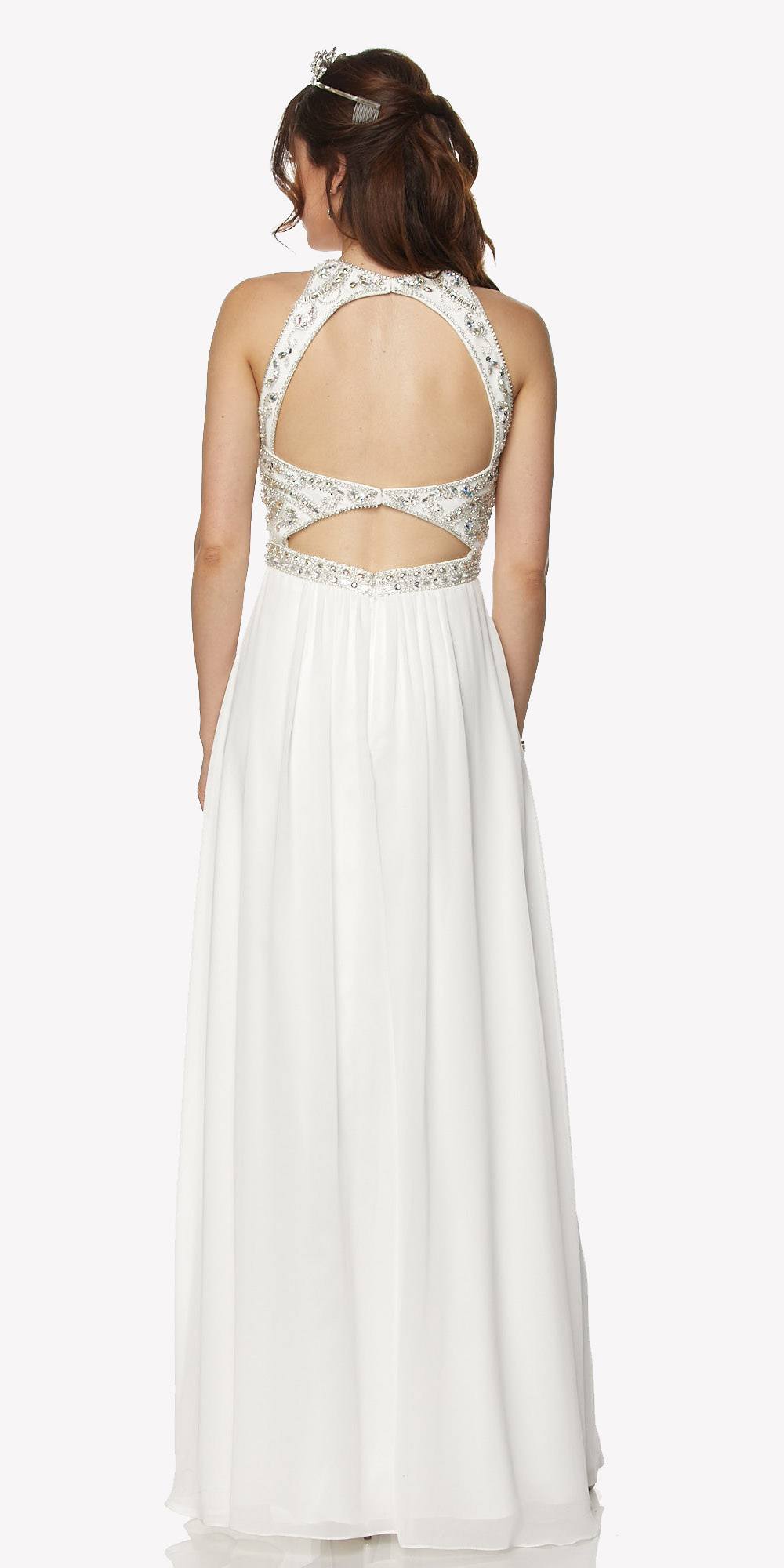 Juliet 609 A Line Chiffon Floor Length Gown Cut Out Back by DiscountDressShop