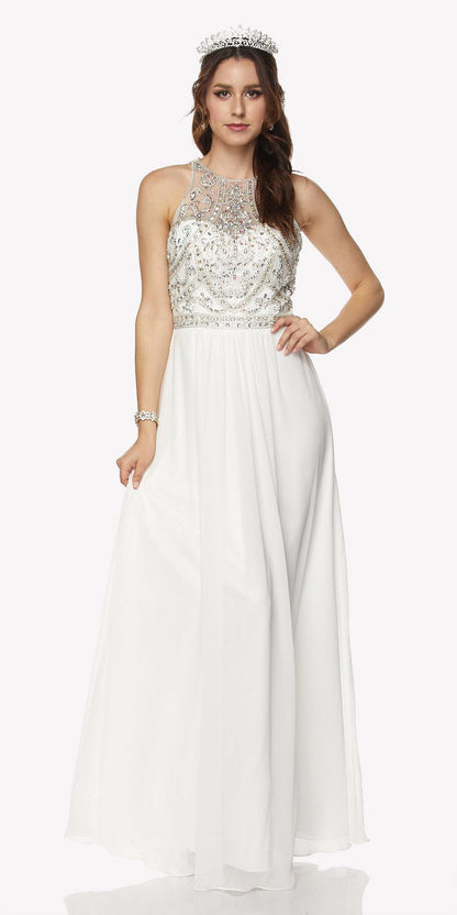 Juliet 609 A Line Chiffon Floor Length Gown Cut Out Back by DiscountDressShop