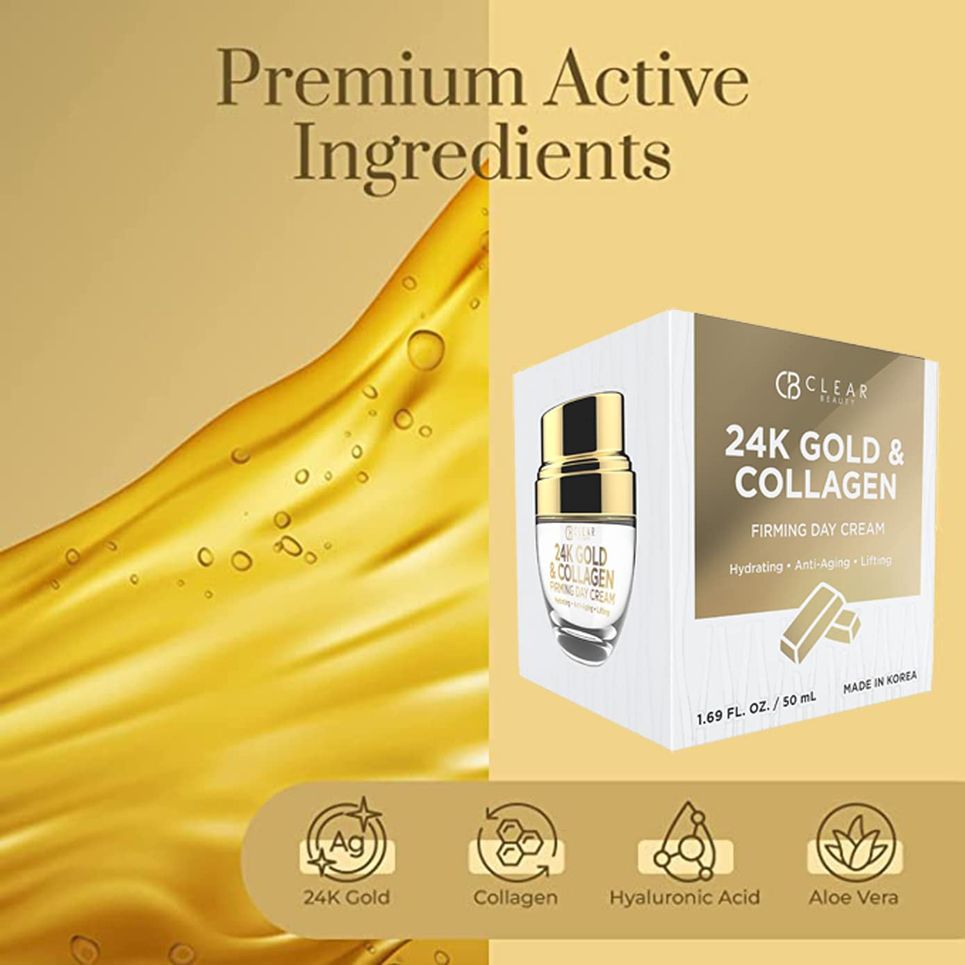 24K Gold &amp; Collagen Daily Face Moisturizer - Dermatologist Tested, Reduces Fine Lines, Anti-Aging, Clean Beauty, Cruelty-Free Korean Skincare, All Skin Types - 1.69 Oz by Korean Skin Care