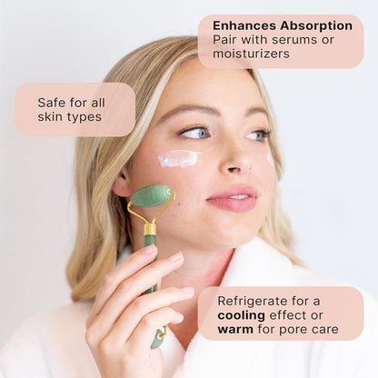 Jade Roller for Face - Smoothes Fine Lines &amp; Wrinkles, Face Massager Skin Care Tools with Small Eye Roller for Puffy Eyes, De-Puffing &amp; Firming Facial Tool, Self Care Gifts for Women by Korean Skin Care