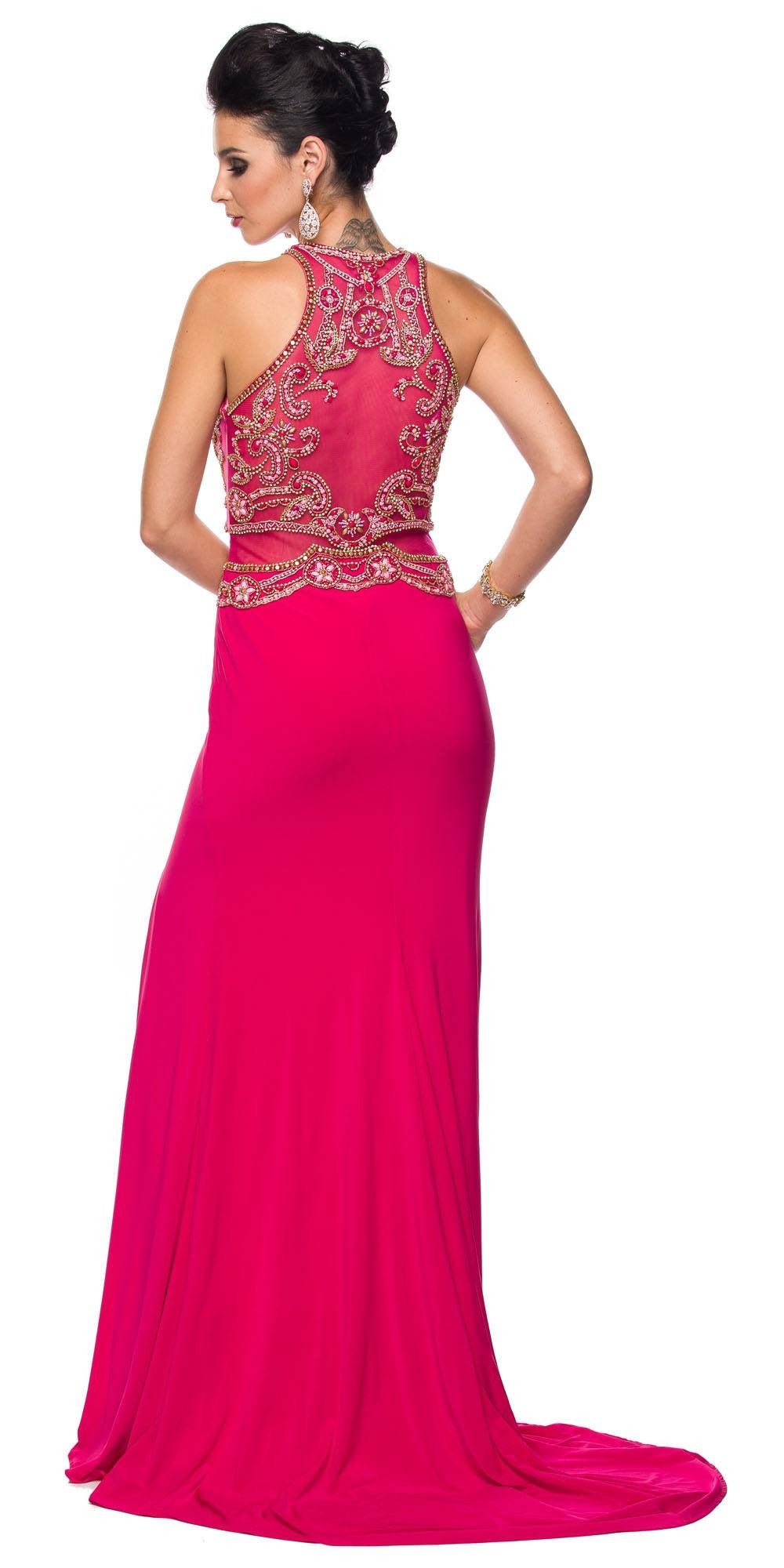 Juliet 617 Embellished Bodice Sheer Midriff Evening Gown by DiscountDressShop