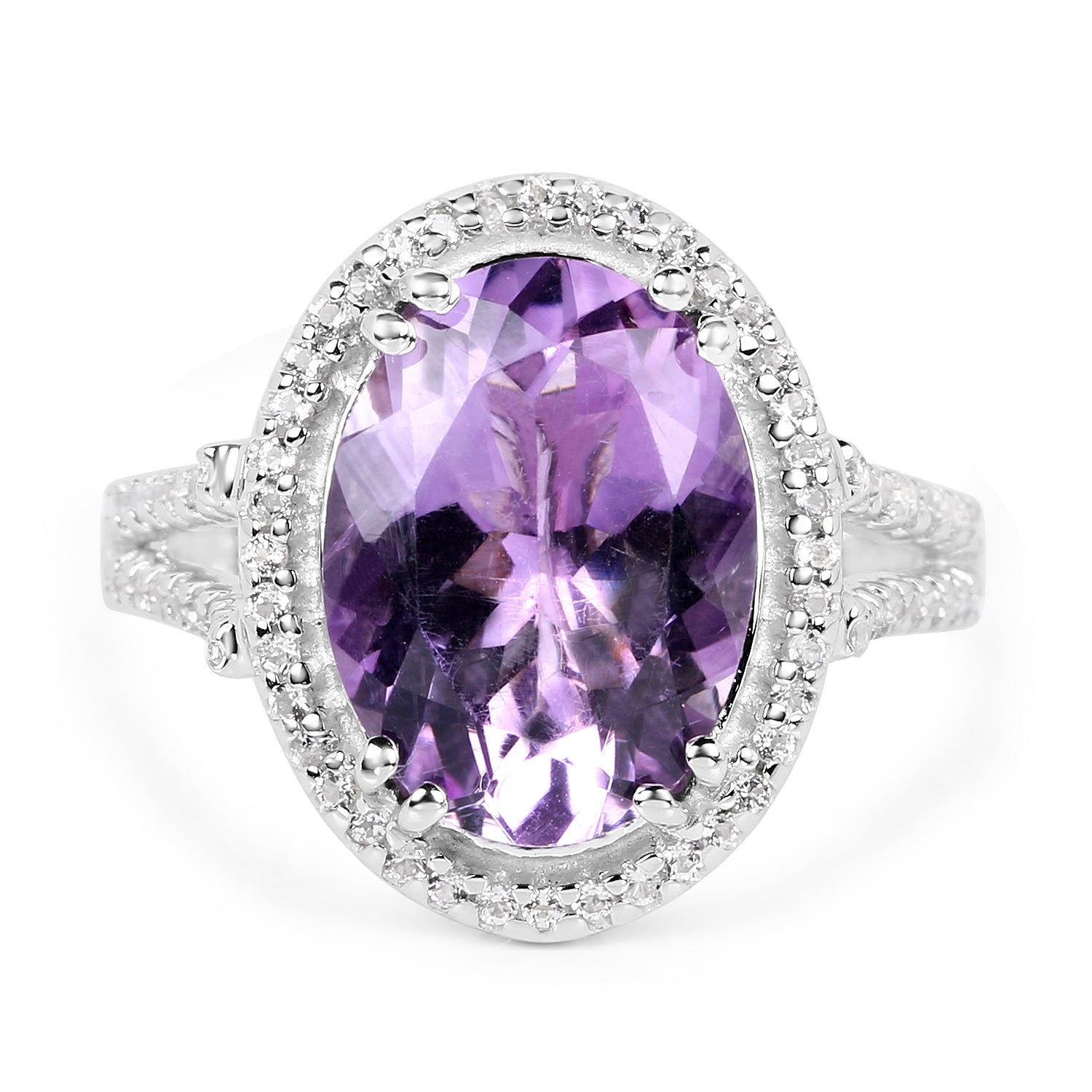 5.55 Carat Genuine Amethyst &amp; White Topaz .925 Sterling Silver Ring