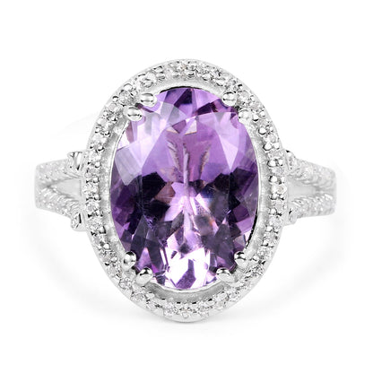 5.55 Carat Genuine Amethyst &amp; White Topaz .925 Sterling Silver Ring