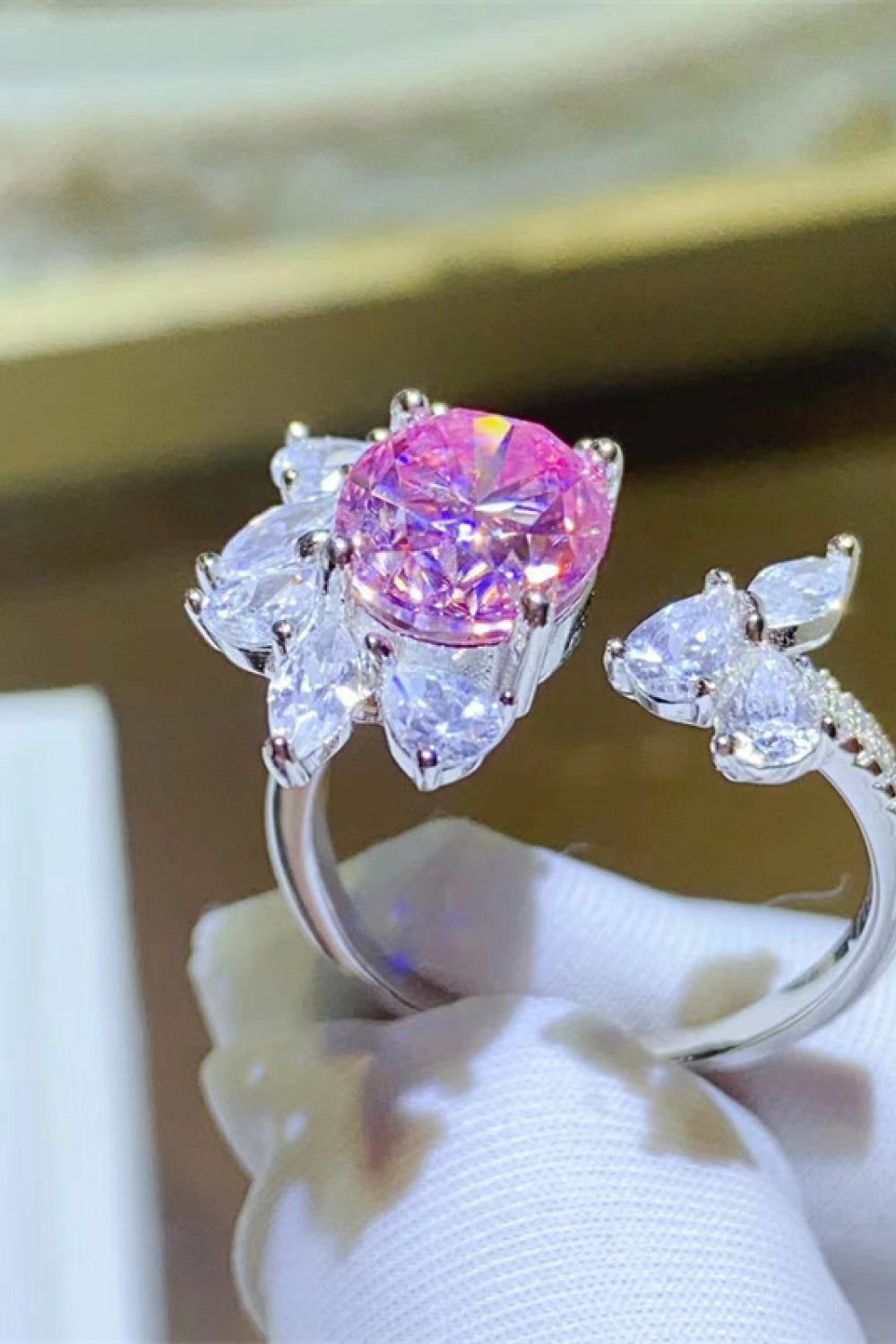 3 Carat Pink Oval-Cut Sparkala™ Platinum Over Pure Sterling Silver Open Ring by Sparkala