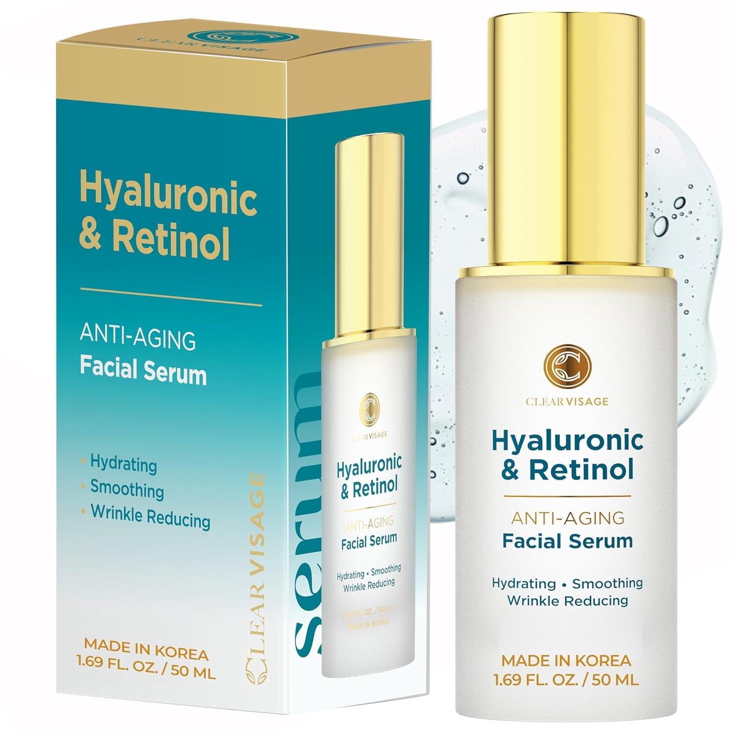 Hyaluronic Acid &amp; Retinol Serum - Revitalizing Anti-Aging, Radiant Glowing Complexion, Wrinkle Reduction - Dermatologist Tested, Korean Skin Care, Clean Beauty - 1.69 Fl. Oz by Korean Skin Care