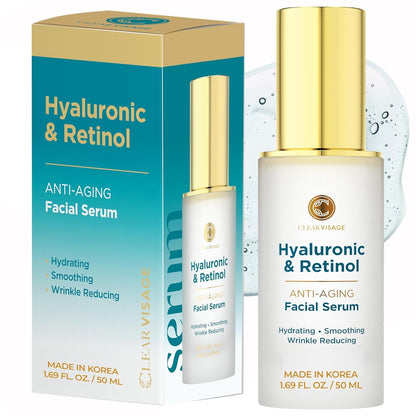 Hyaluronic Acid &amp; Retinol Serum - Revitalizing Anti-Aging, Radiant Glowing Complexion, Wrinkle Reduction - Dermatologist Tested, Korean Skin Care, Clean Beauty - 1.69 Fl. Oz by Korean Skin Care