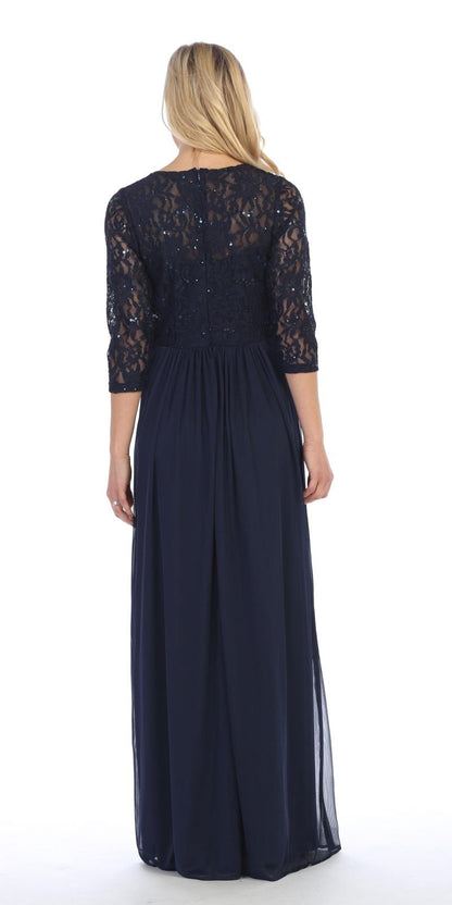 CLEARANCE - Celavie 6305L Three-Quarter Length Lace Sleeve Dress A-line (Size M) by DiscountDressShop