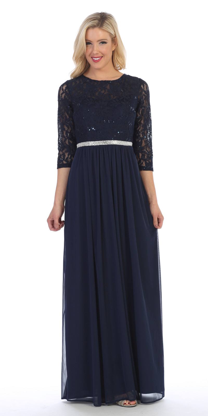 CLEARANCE - Celavie 6305L Three-Quarter Length Lace Sleeve Dress A-line (Size M) by DiscountDressShop
