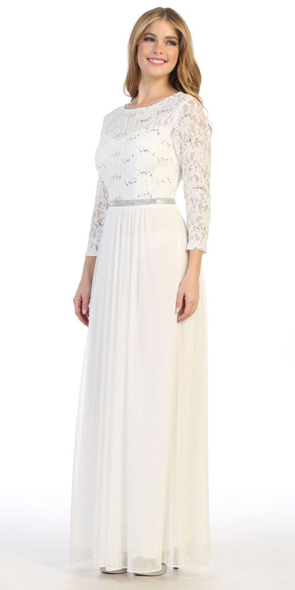 CLEARANCE - Celavie 6305L Three-Quarter Length Lace Sleeve Dress A-line (Size M) by DiscountDressShop