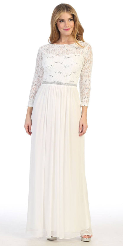 CLEARANCE - Celavie 6305L Three-Quarter Length Lace Sleeve Dress A-line (Size M) by DiscountDressShop