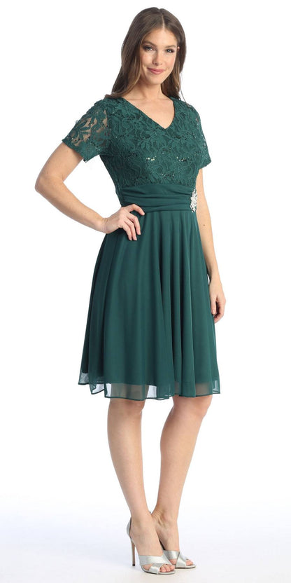 CLEARANCE - Celavie 6320S Knee Length Dress With Short Sleeves (Size L) by DiscountDressShop