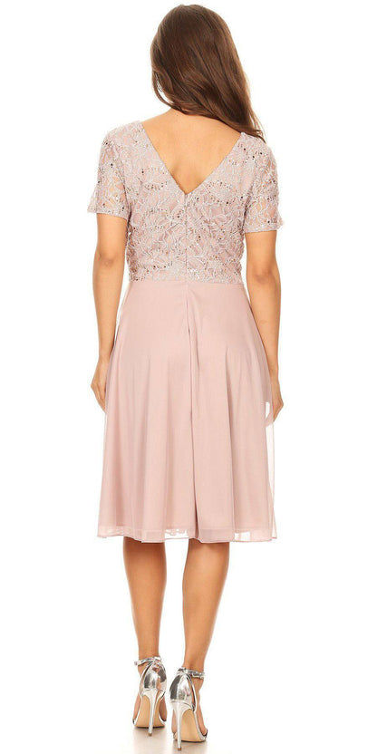 CLEARANCE - Celavie 6320S Knee Length Dress With Short Sleeves (Size L) by DiscountDressShop
