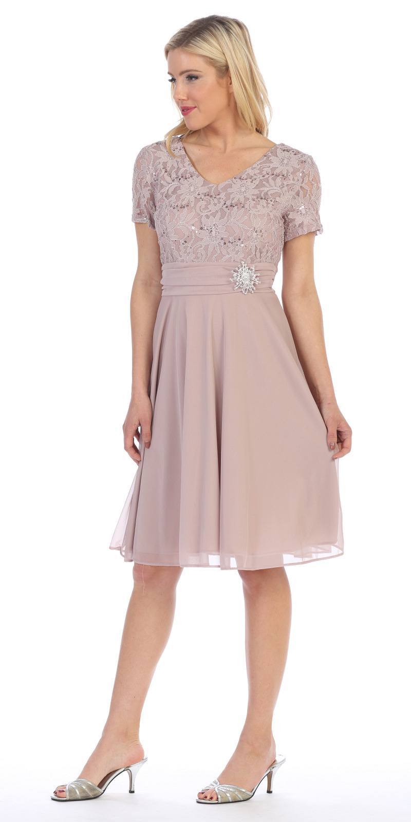 CLEARANCE - Celavie 6320S Knee Length Dress With Short Sleeves (Size L) by DiscountDressShop