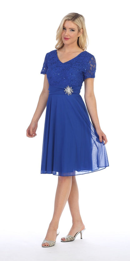 CLEARANCE - Celavie 6320S Knee Length Dress With Short Sleeves (Size L) by DiscountDressShop