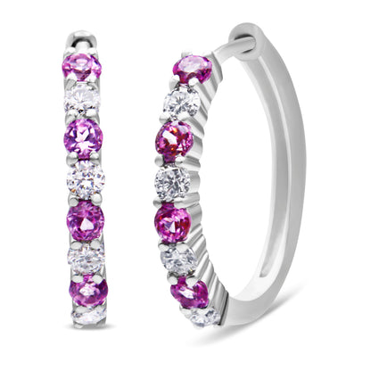 10K White Gold, Â½ Cttw Diamond, &amp; Â½ Cttw Lab-Grown Blue Sapphire Leverback Hoop Earrings (H-I Color, I1-I2 Clarity)