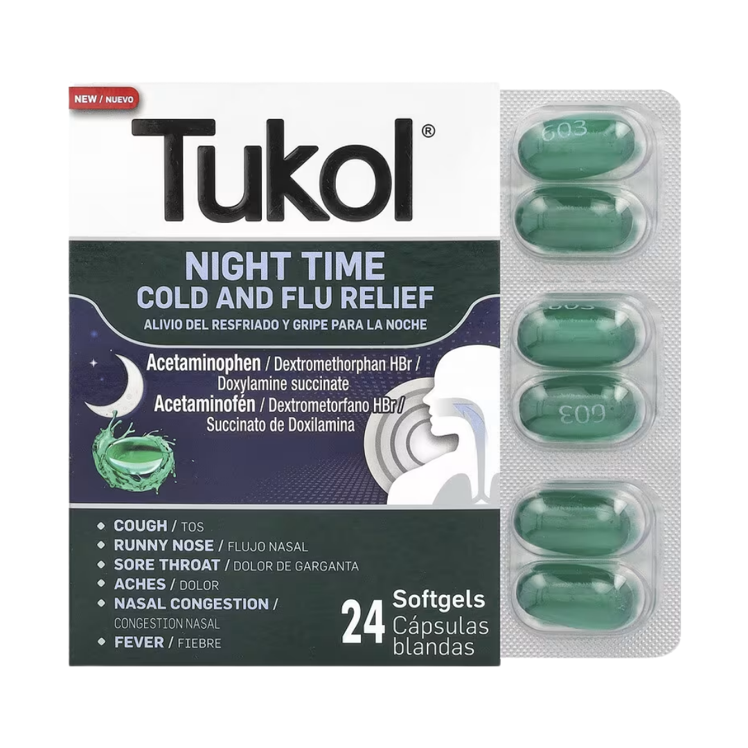 Tukol Nighttime Cough &amp; Flu Softgels (24 Count) by Farmacias Savia