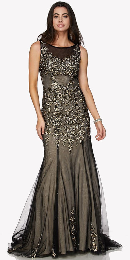 Juliet 656 Sleeveless Appliqued Mermaid Gown Godets and Train by DiscountDressShop