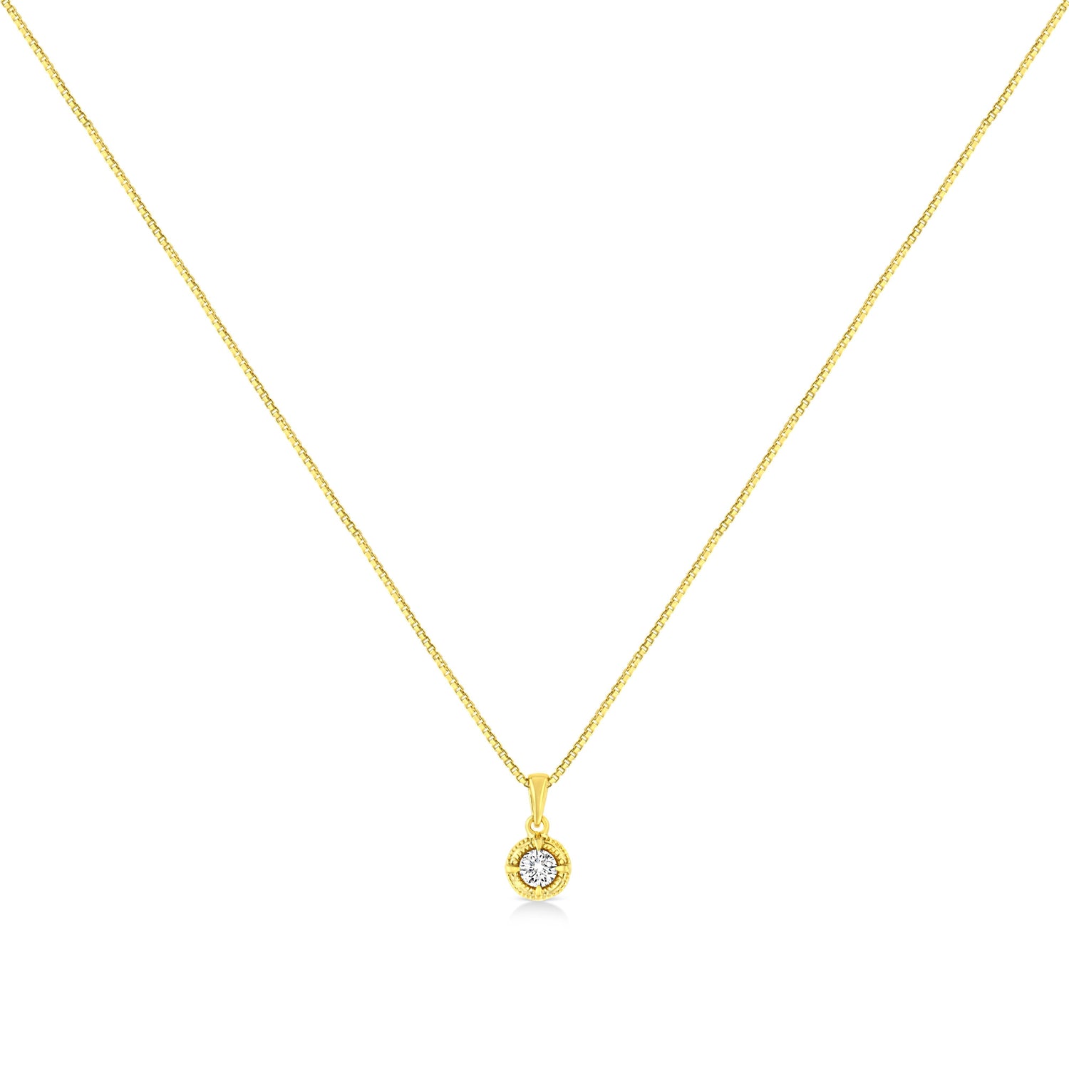 14K Yellow Gold Plated .925 Sterling Silver 1/2 Cttw Brilliant Round Cut Diamond Solitaire Milgrain 18" Pendant Necklace (K-L Color, I2-I3 Clarity)