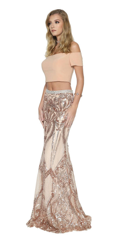 Juliet 663 Off-Shoulder Crop Top Two-Piece Long Dress by DiscountDressShop