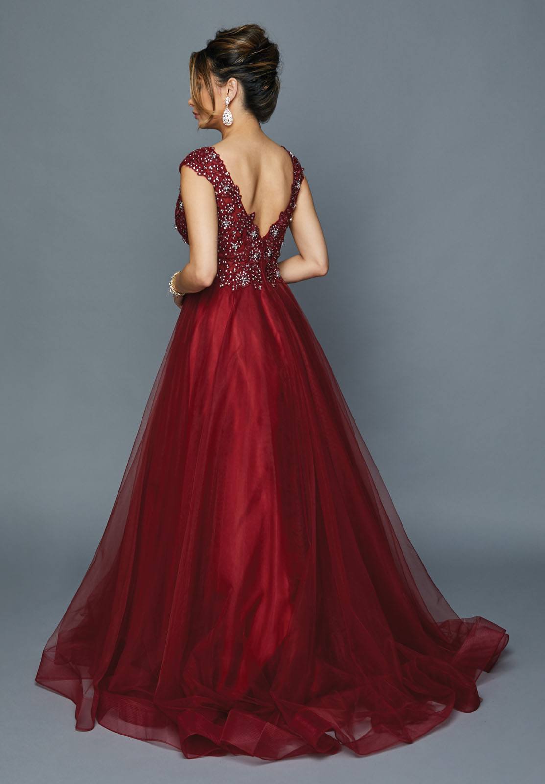 Juliet 684 Cap Sleeved Long Formal Dress with Appliques by DiscountDressShop