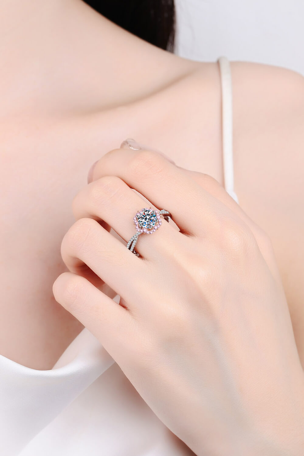 1 Carat Pink Brilliant Round Cut Sparkala™ Flower-Shaped Crisscross 925 sterling silver Ring by Sparkala