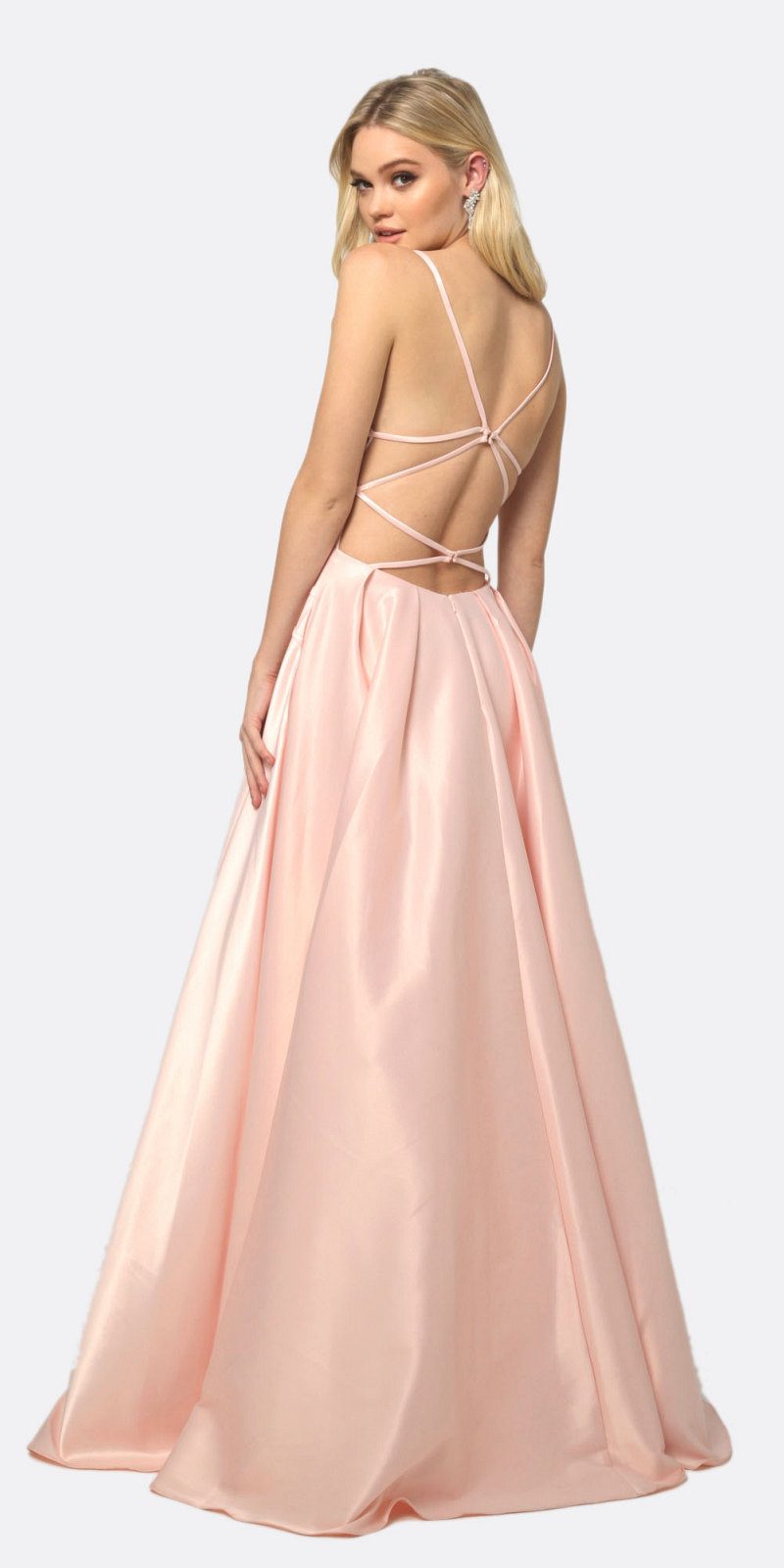 Juliet 687 Long Shiny Satin A-line Prom Gown with Pockets by DiscountDressShop