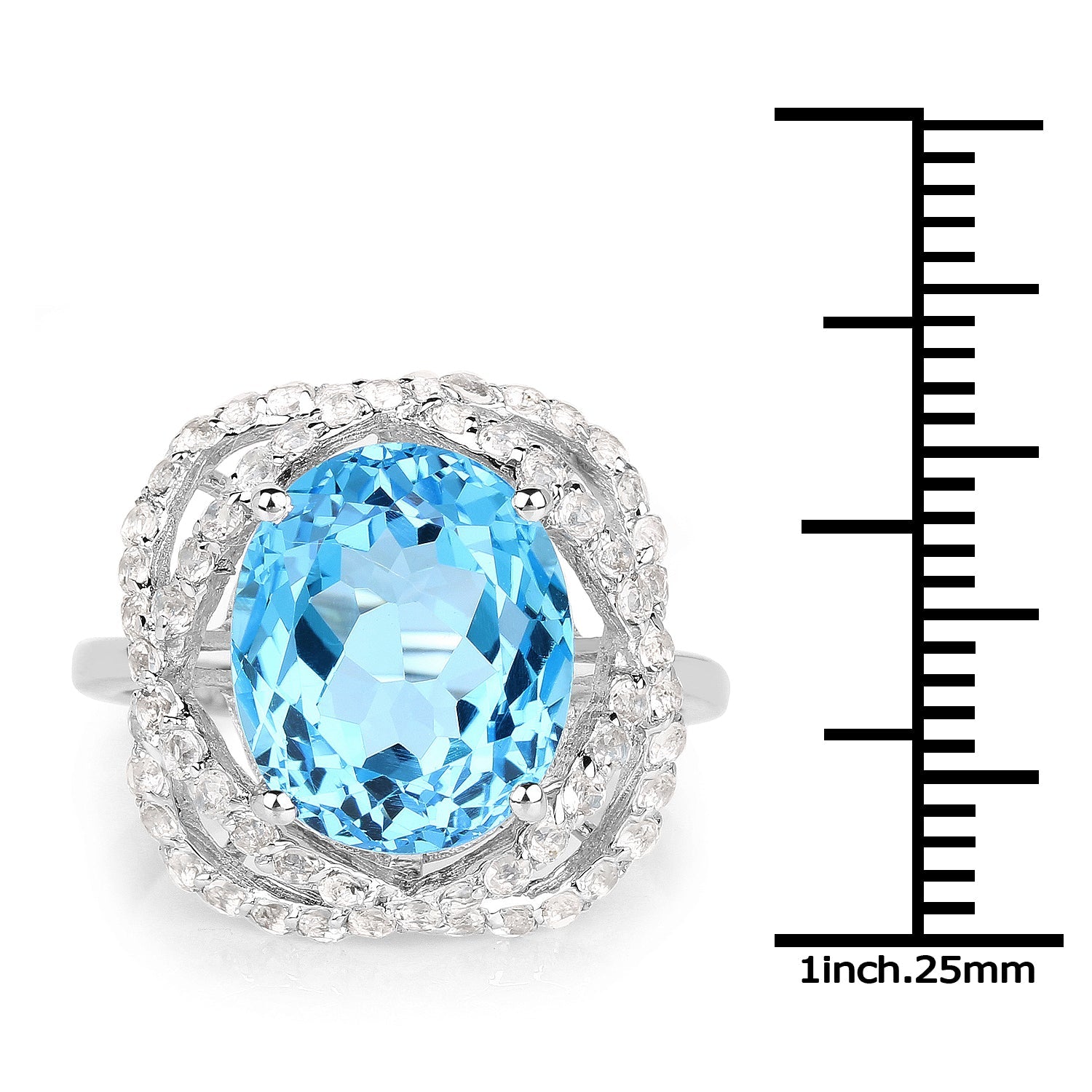 7.32 Carat Genuine Swiss Blue Topaz &amp; White Topaz .925 Sterling Silver Ring