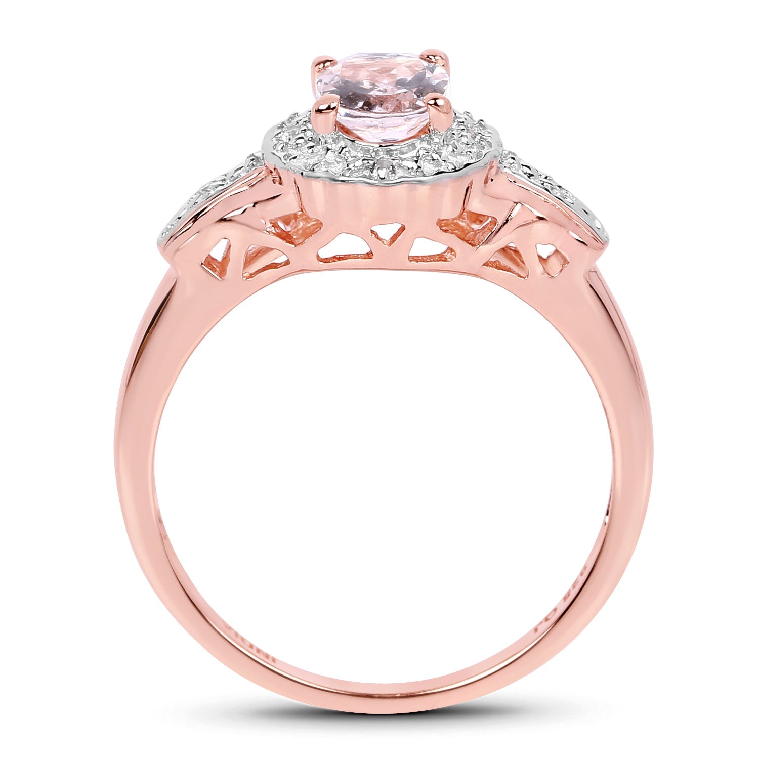 14K Rose Gold Plated 0.73 Carat Genuine Morganite &amp; White Topaz .925 Sterling Silver Ring