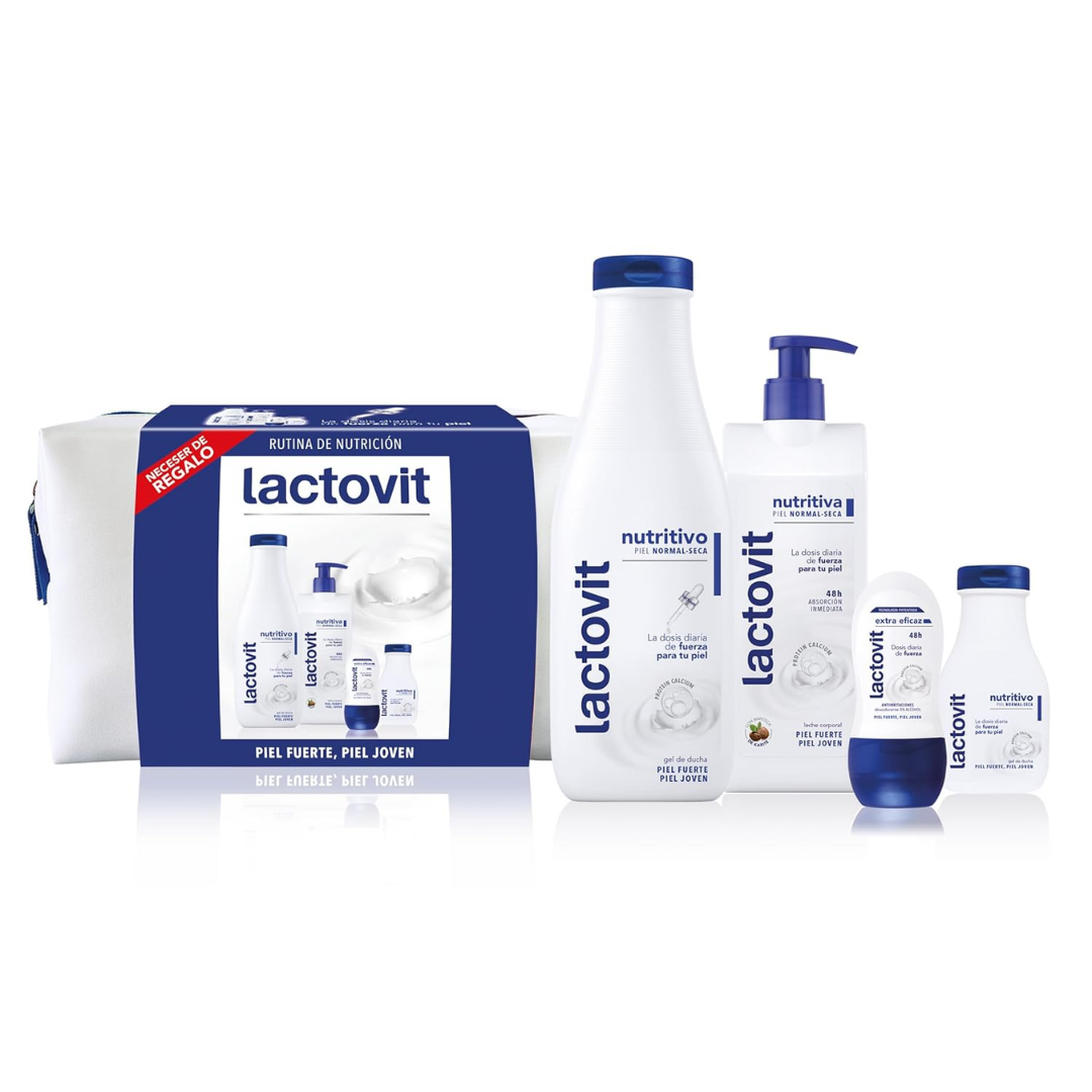 Lactovit Travel Makeup Bag Set with Body Wash, Lotion &amp; Deodorant Stick by Farmacias Savia