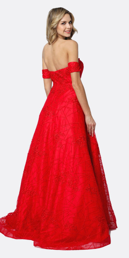 Juliet 692 Long Embroidered Lace Ball Gown Dress With Arm Band by DiscountDressShop