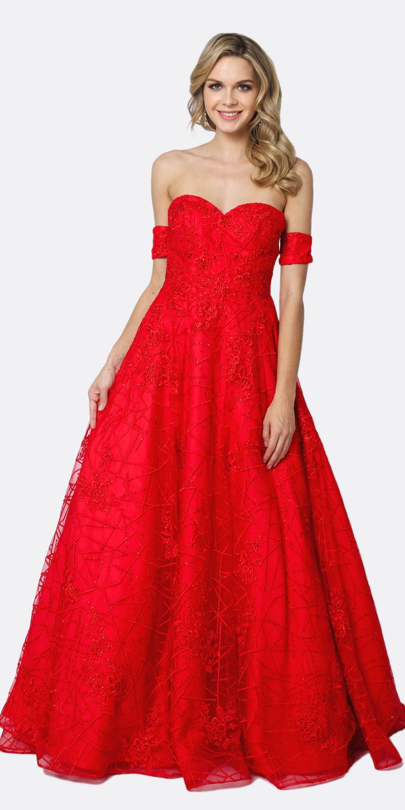 Juliet 692 Long Embroidered Lace Ball Gown Dress With Arm Band by DiscountDressShop