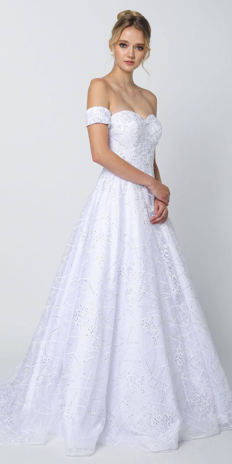 Juliet 692 Long Embroidered Lace Ball Gown Dress With Arm Band by DiscountDressShop