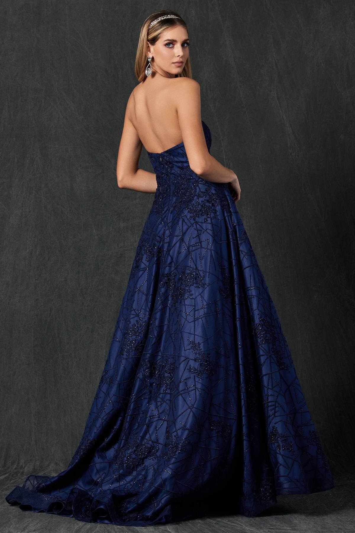 Juliet 692 Long Embroidered Lace Ball Gown Dress With Arm Band by DiscountDressShop