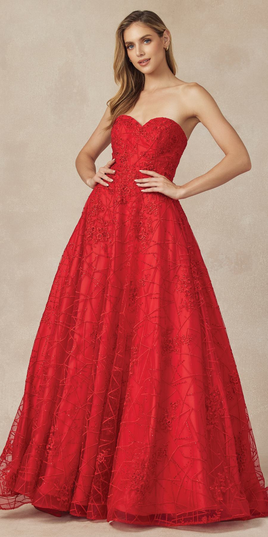 Juliet 692 Long Embroidered Lace Ball Gown Dress With Arm Band by DiscountDressShop