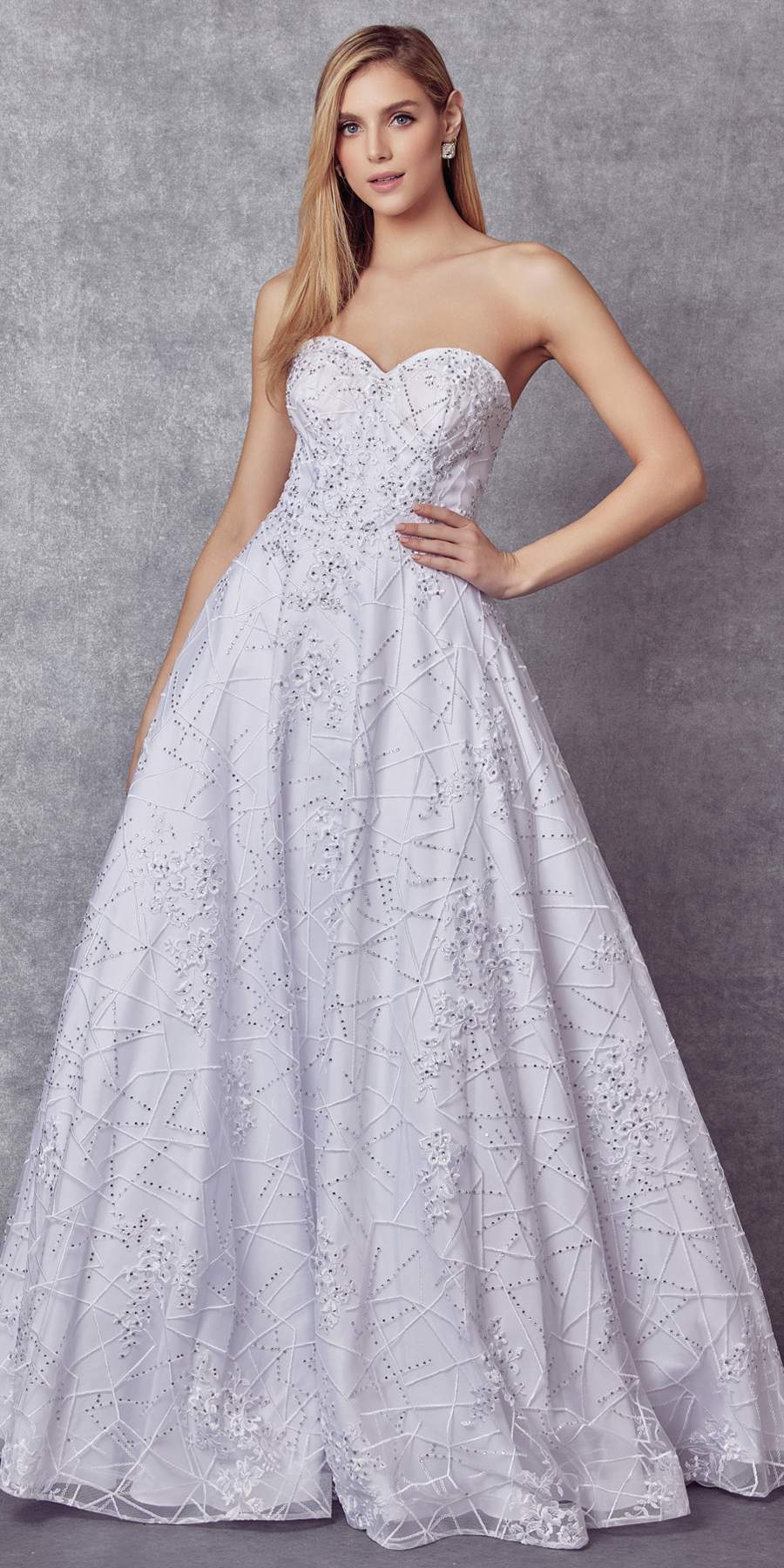 Juliet 692 Long Embroidered Lace Ball Gown Dress With Arm Band by DiscountDressShop