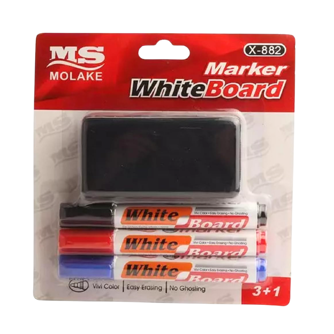 Molake X-882 Whiteboard Marker and Eraser Set (4 Pieces) by Farmacias Savia