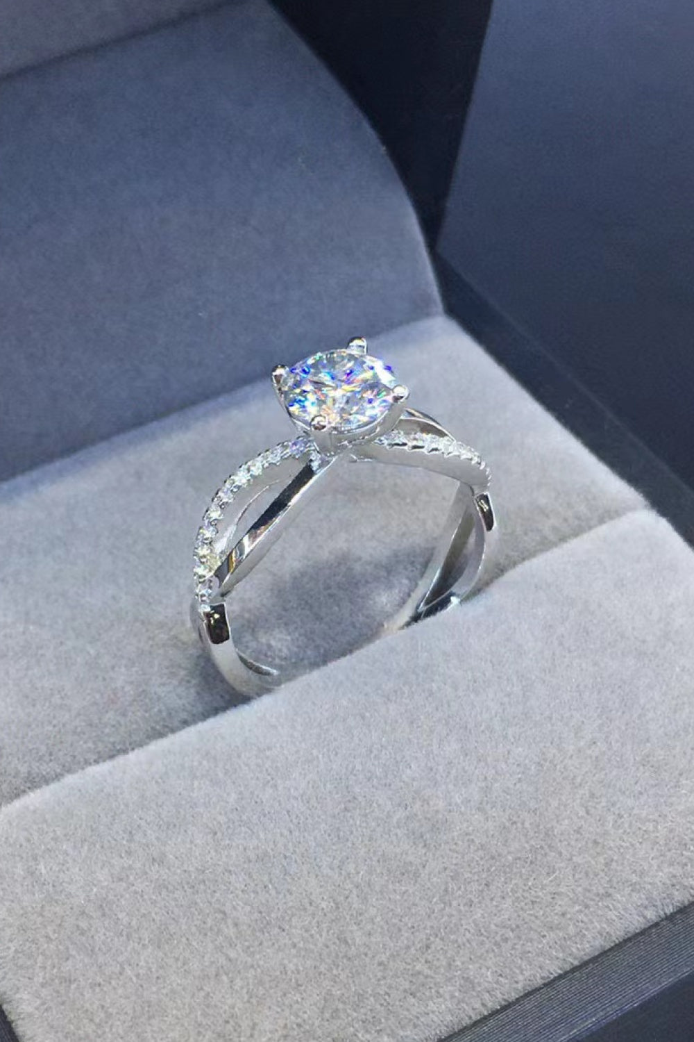 2 Carat Brilliant Round Cut Sparkala™ Crisscross Platinum Over Pure Sterling Silver Ring by Sparkala