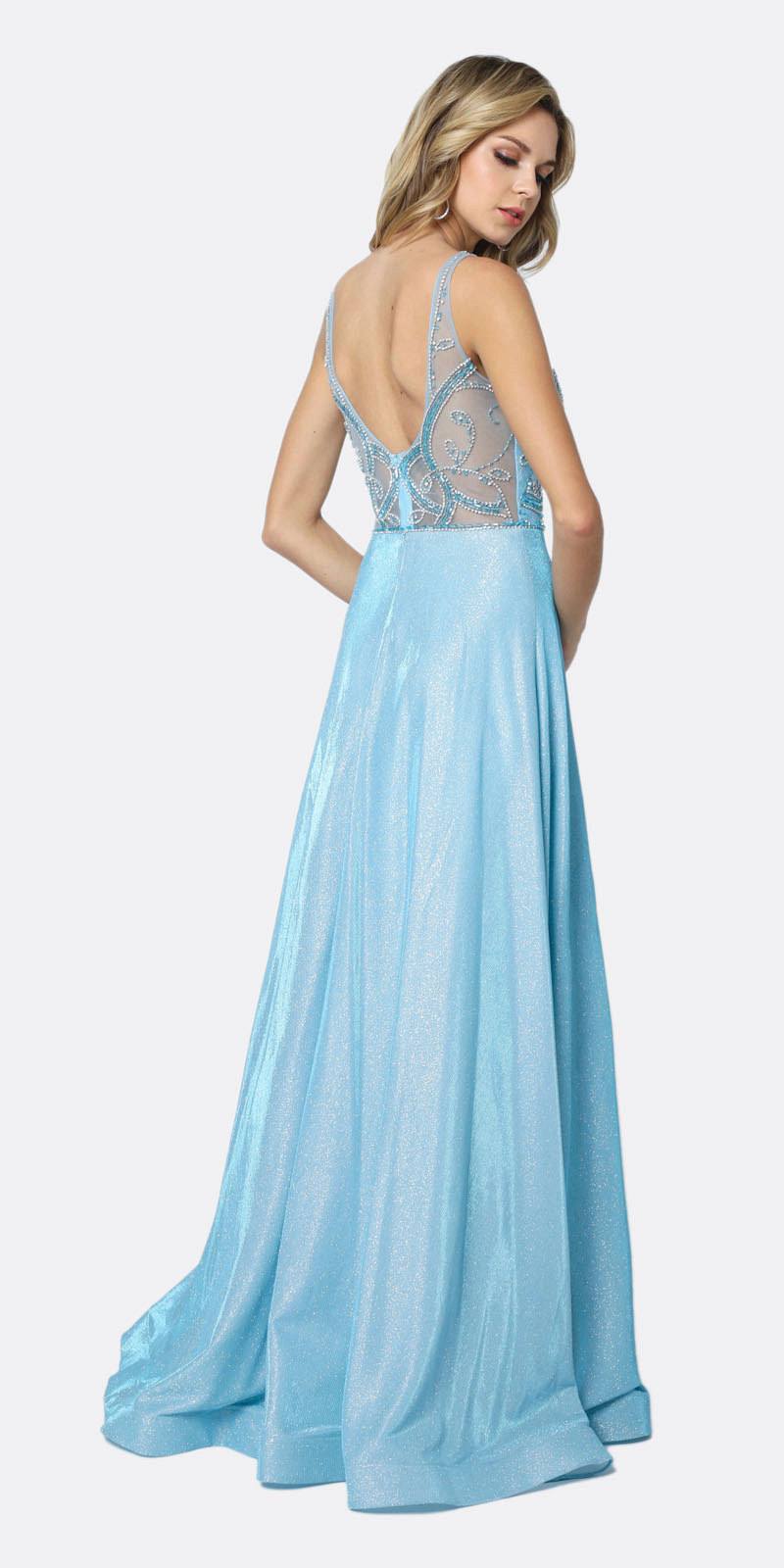 Juliet 699 Metallic Glitter Dress Embellished Bodice V-Neck Sleeveless by DiscountDressShop