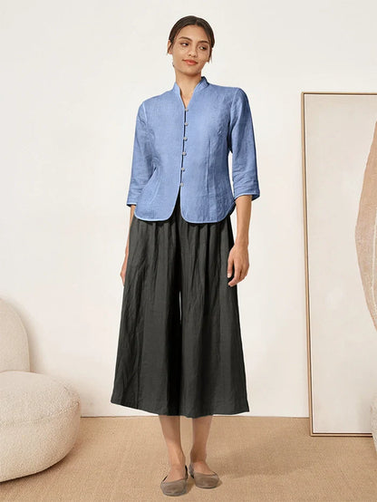 100% Linen Hand Button Fitted Jacket AMELIA by LINTICO