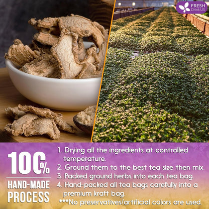 Premium Ginger Tulsi Tea Bags | Hand-made Blend of Ginger and Tulsi Holy Basil Leaves by FreshDrinkUS - Natural and Premium Herbal Tea